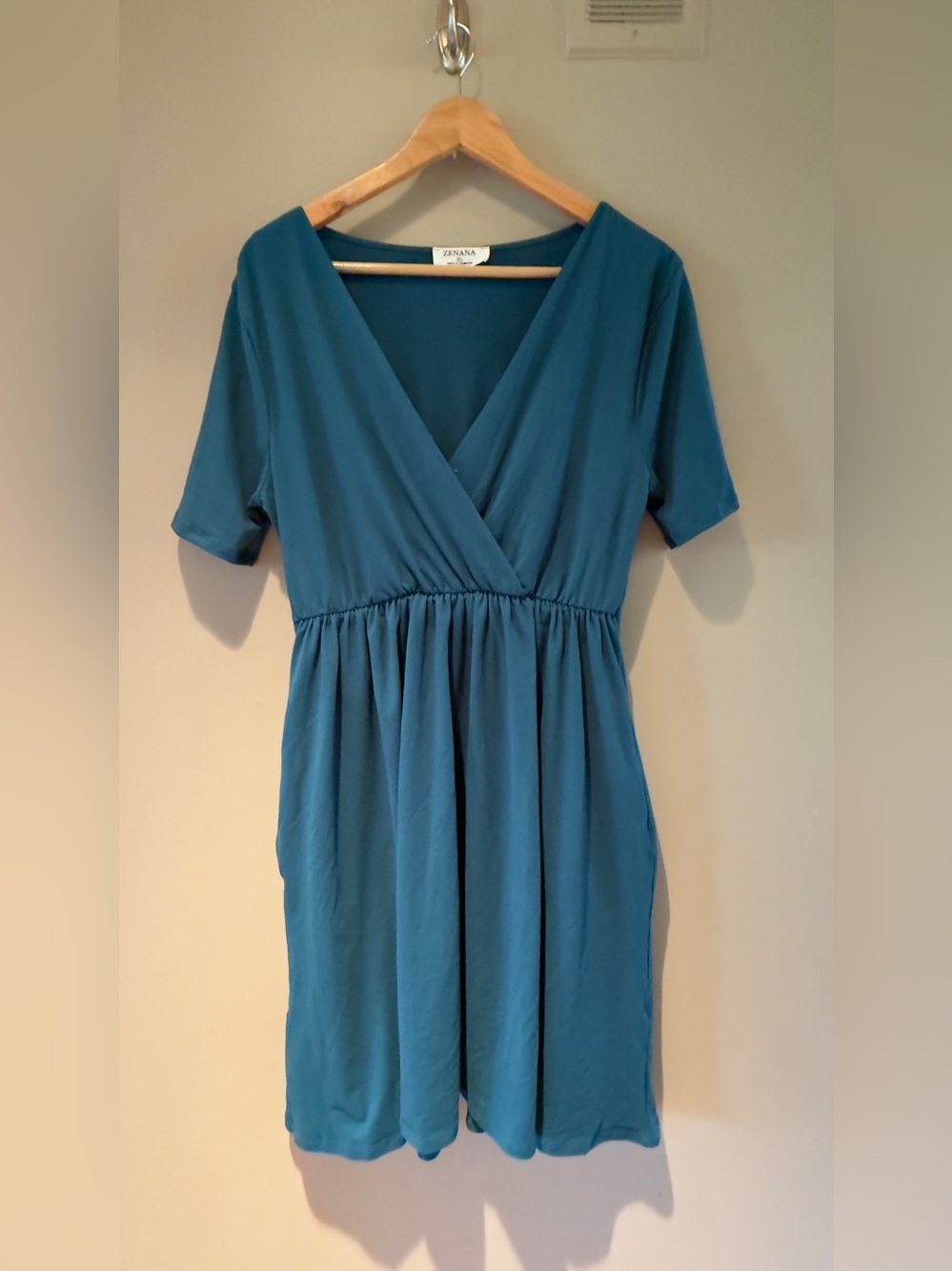 Zenana Outfitters Teal Surplice Waist Short Sleeve Dress XL